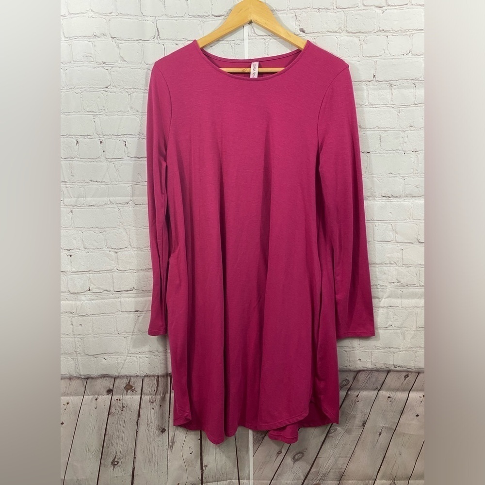 ZENANA LONG SLEEVE A-LINE ROUND HEM WOMENS SIZE LARGE TUNIC DRESS WITH POCKETS